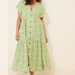 Anthro Flutter-Sleeve Linen Midi